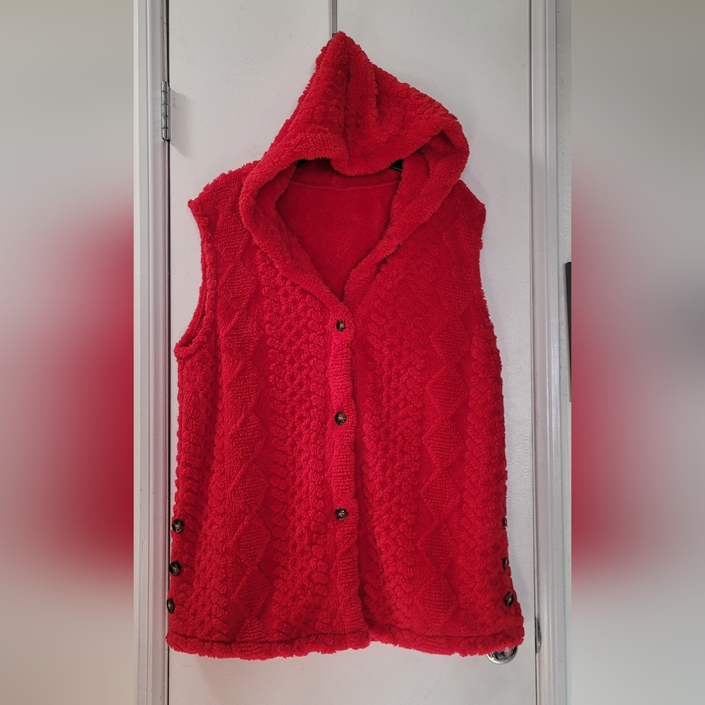 Cozy Red Hooded Knit Vest